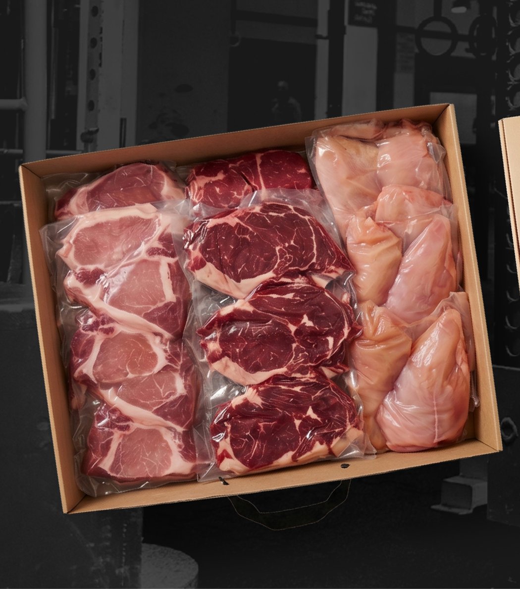 Box Protéica abierta: combo de ojo de bife, carré y suprema al vacío
