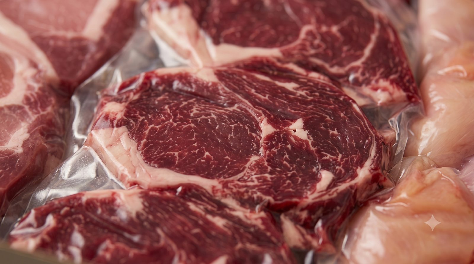 Primer plano del ojo de bife marmolado al vacío